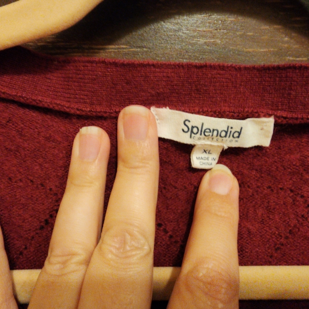 SPLENDID Burgundy Cropped Cardigan Sweater - Tagged XL Fit M/L - Picture 6 of 9
